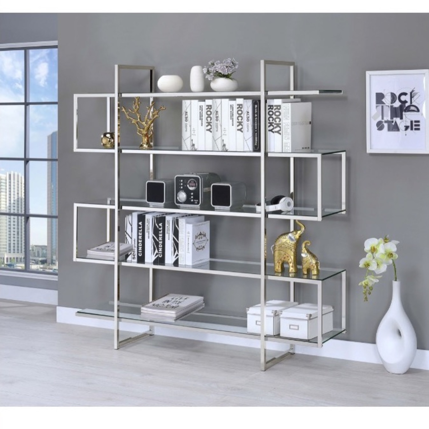 Coaster Fine Contemporary Zig Zag Chrome & Glass Bookcase  - image-2