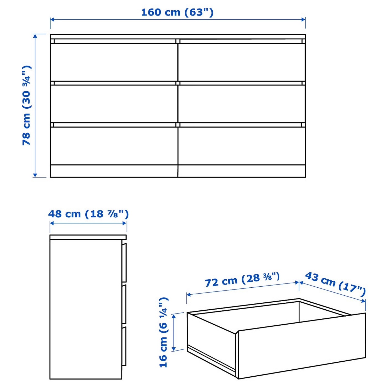 IKEA Malm Black 6 Drawer Chest - image-3