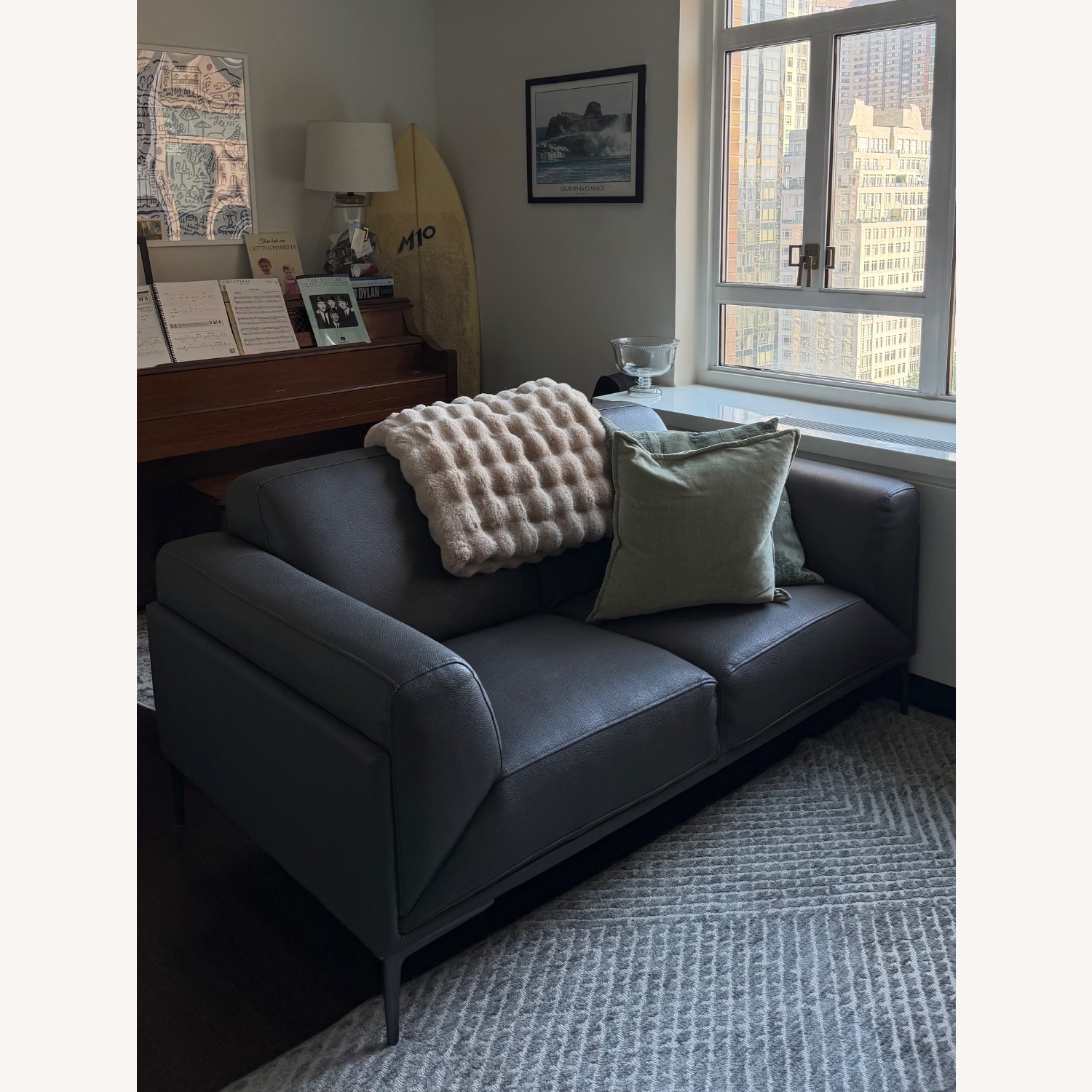 J&M Furniture Light Gray Leather Loveseat - image-2