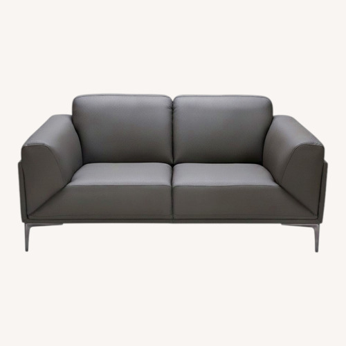 Used J&M Furniture Light Gray Leather Loveseat for sale on AptDeco