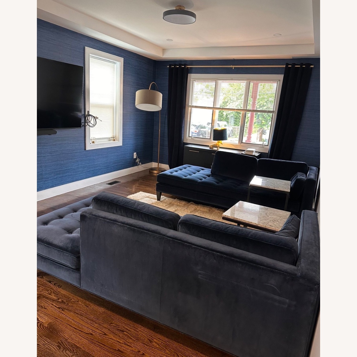 Room & Board Hutton Blue Velvet Chaise Lounge - image-3