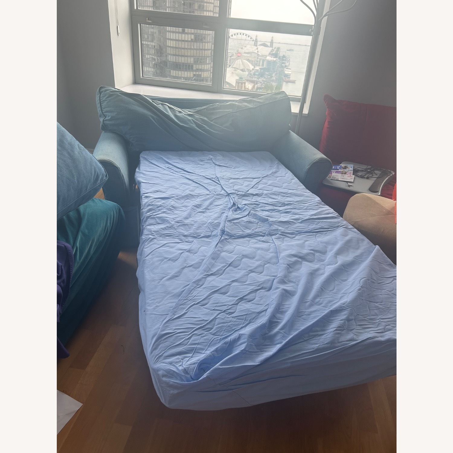 Crate & Barrel Blue Fabric Sleeper Sofa - image-7