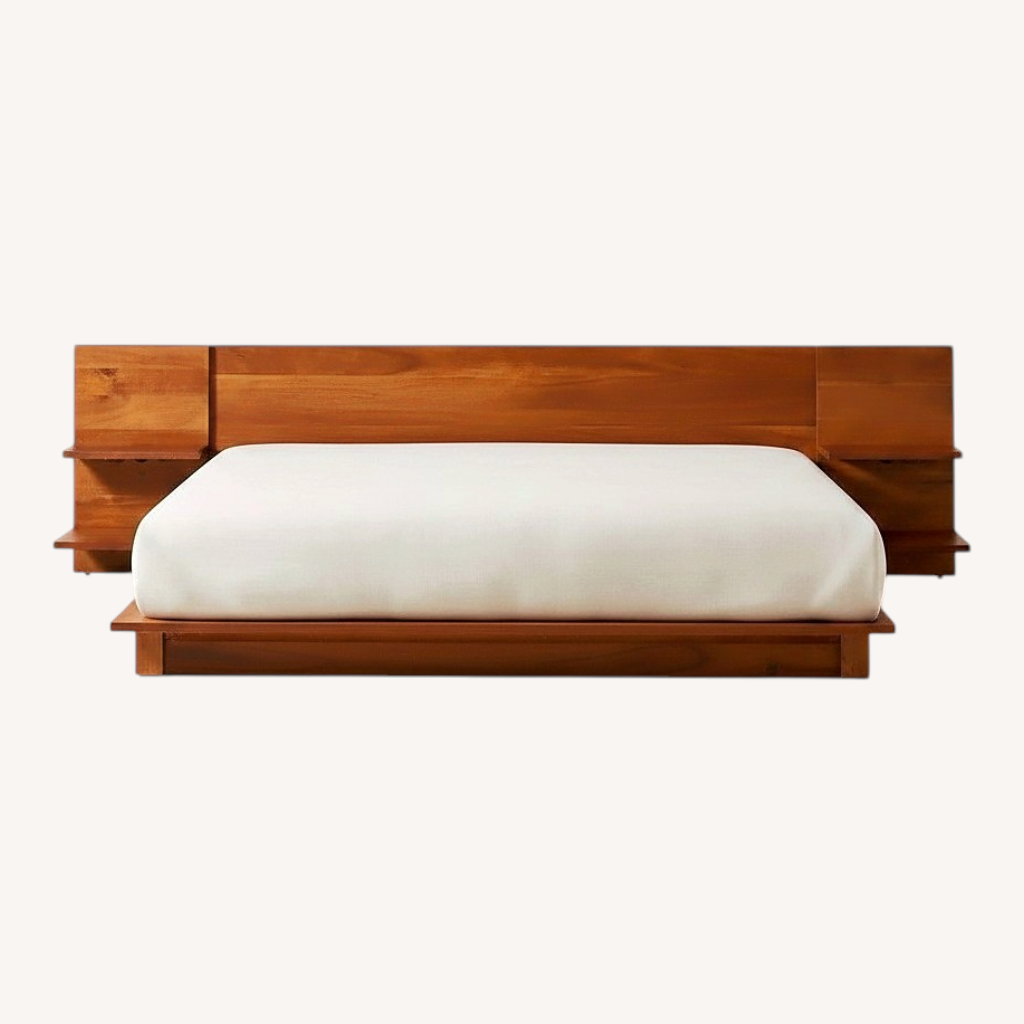 Image of CB2 Wood Platform King Bed With Nightstands