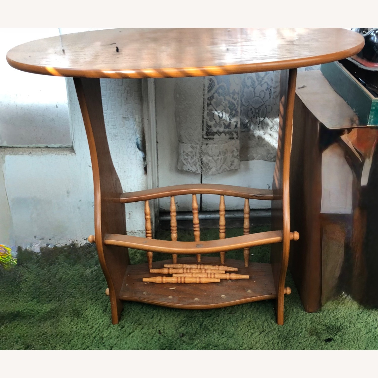 Vintage/Antique Natural Wood Side Table/ storage - image-1