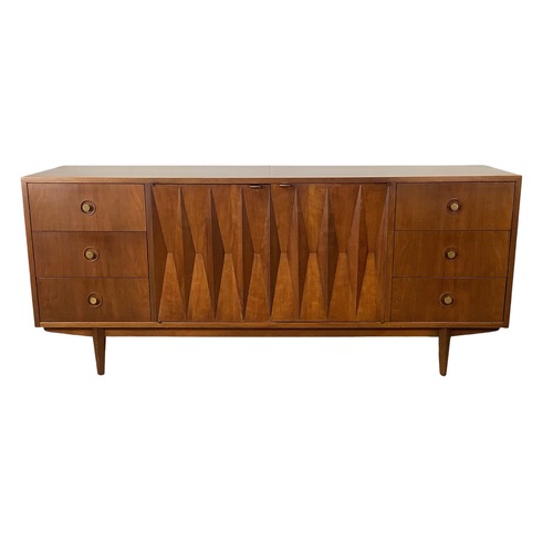 Used Mid-Century "Harlequin" Sculpted Walnut Dresser for sale on AptDeco