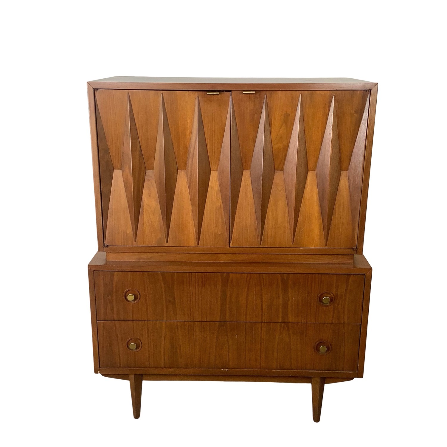 Mid-Century Walnut "Harlequin" Highboy Dresser  - image-3