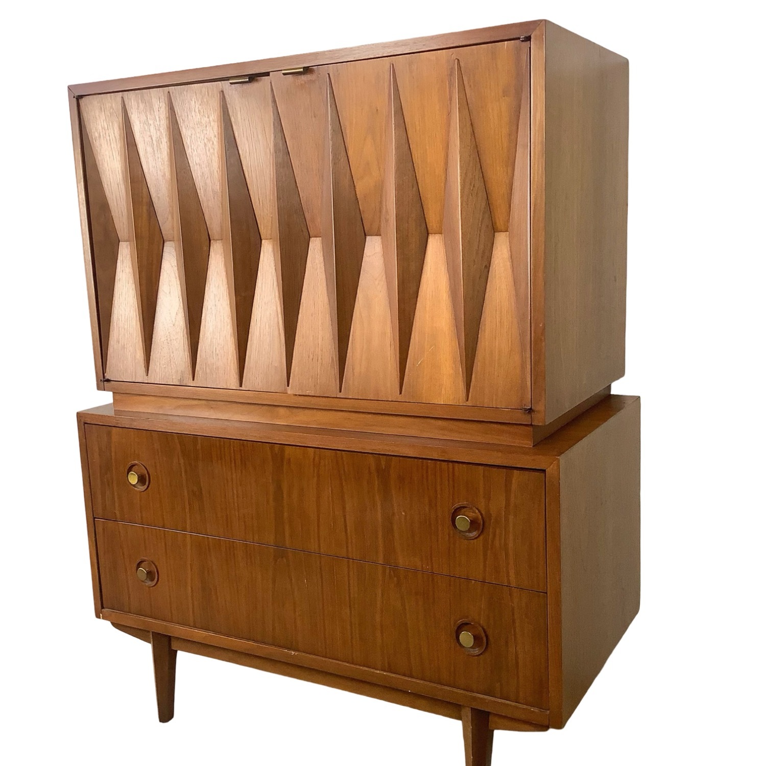 Mid-Century Walnut "Harlequin" Highboy Dresser  - image-11