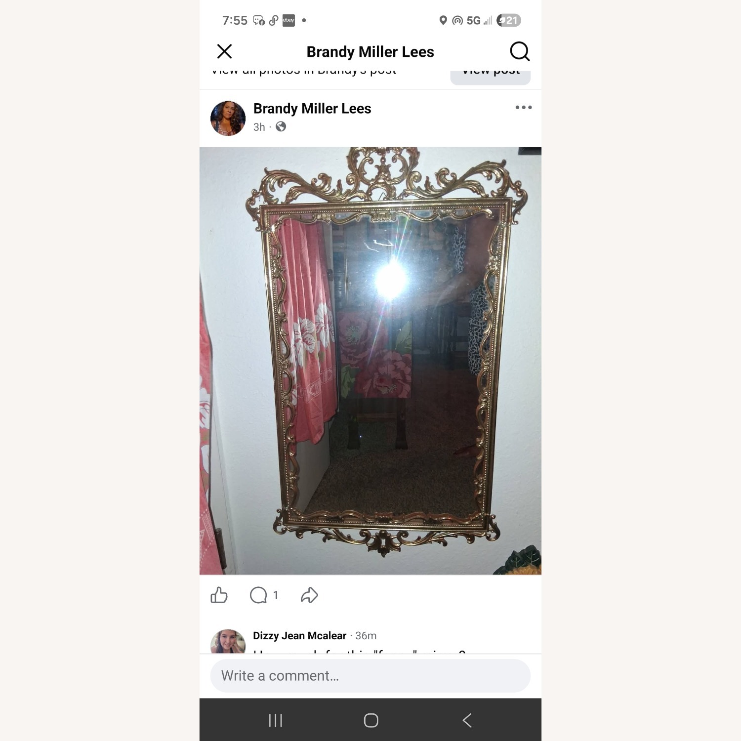 Vintage/Antique Brass Rococco Mirror - image-1