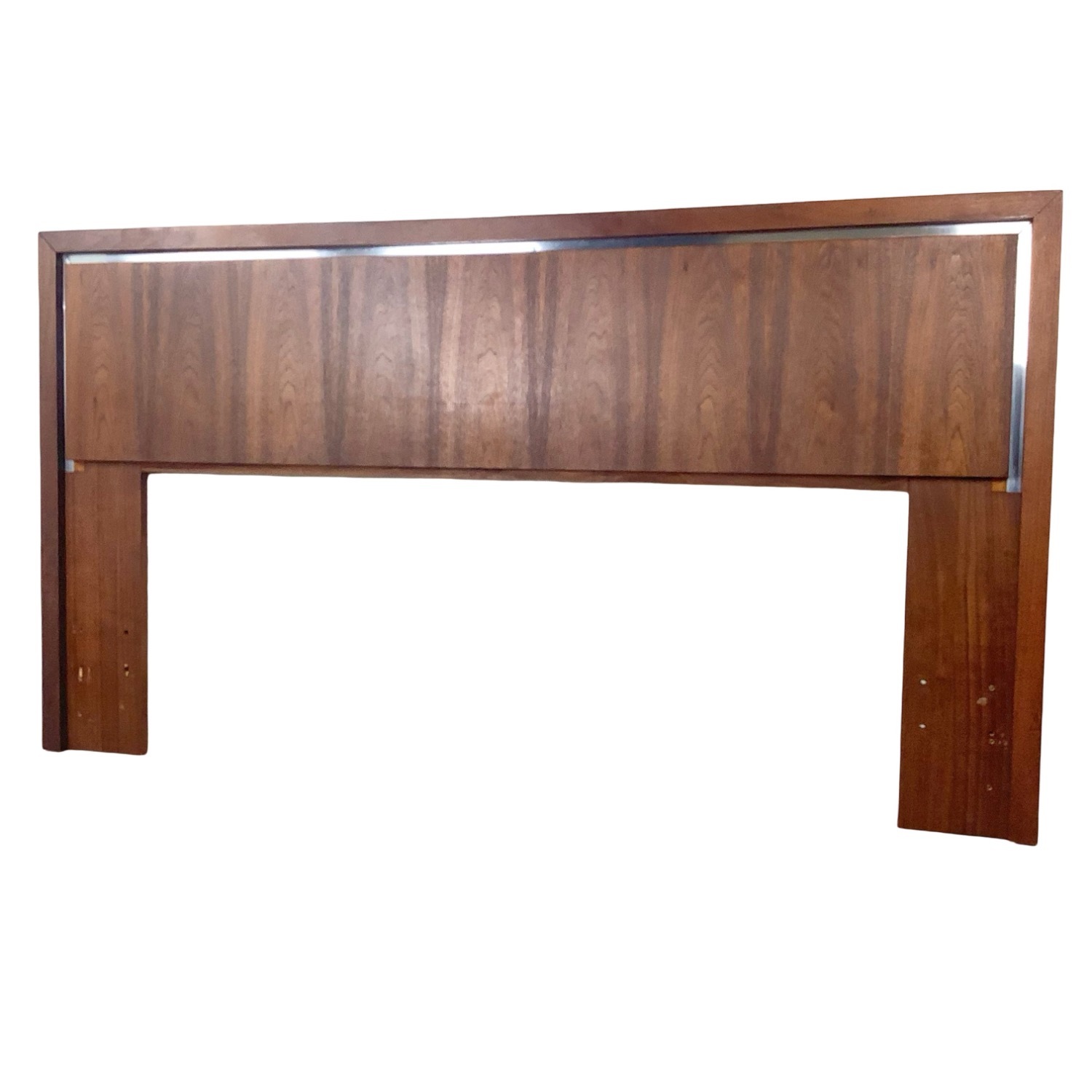 Mid-Century Walnut Headboard W Chrome Trim - image-2