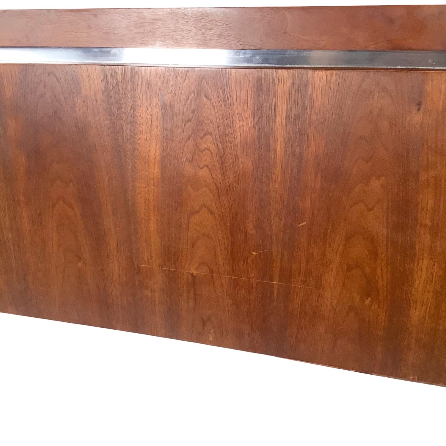 Mid-Century Walnut Headboard W Chrome Trim - image-7