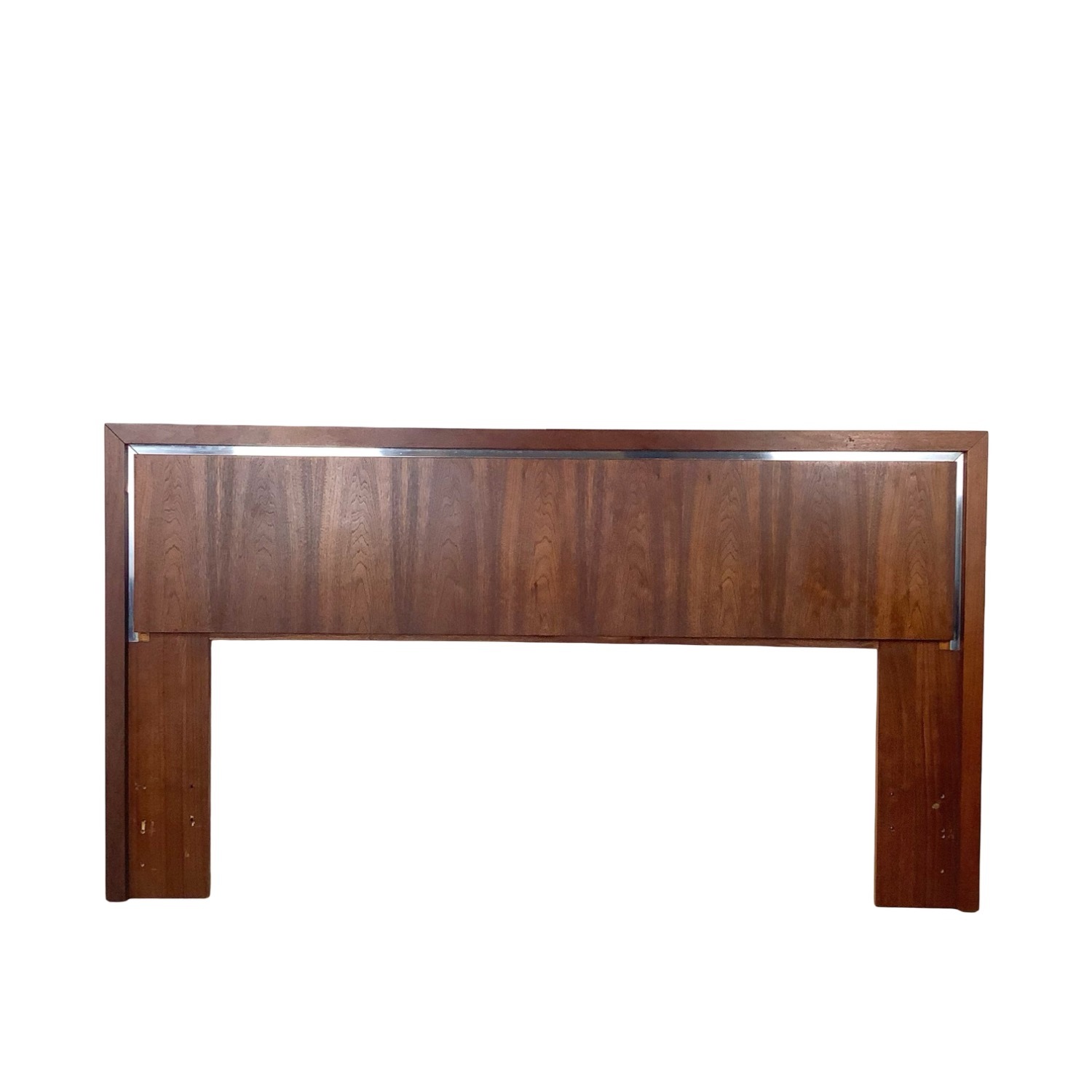 Mid-Century Walnut Headboard W Chrome Trim - image-1