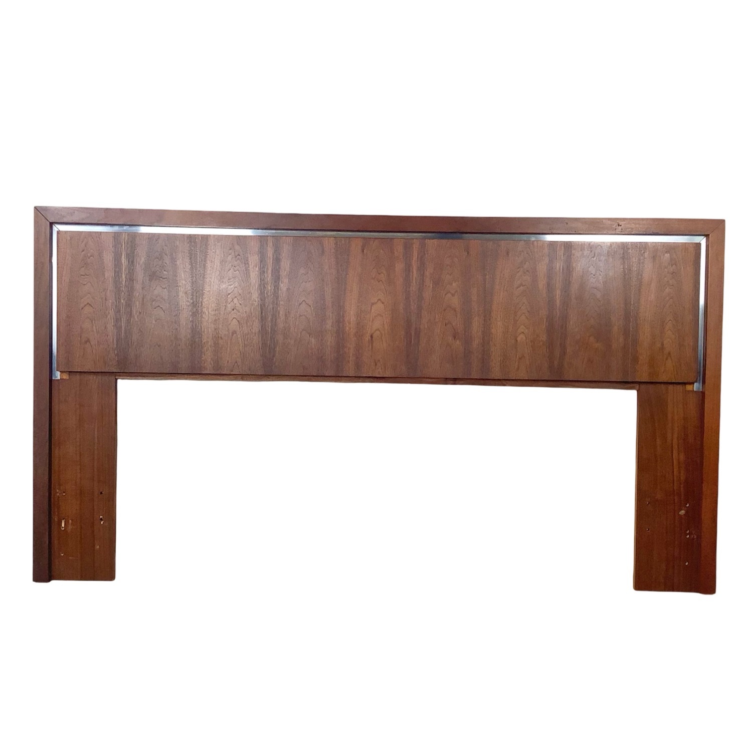 Mid-Century Walnut Headboard W Chrome Trim - image-3