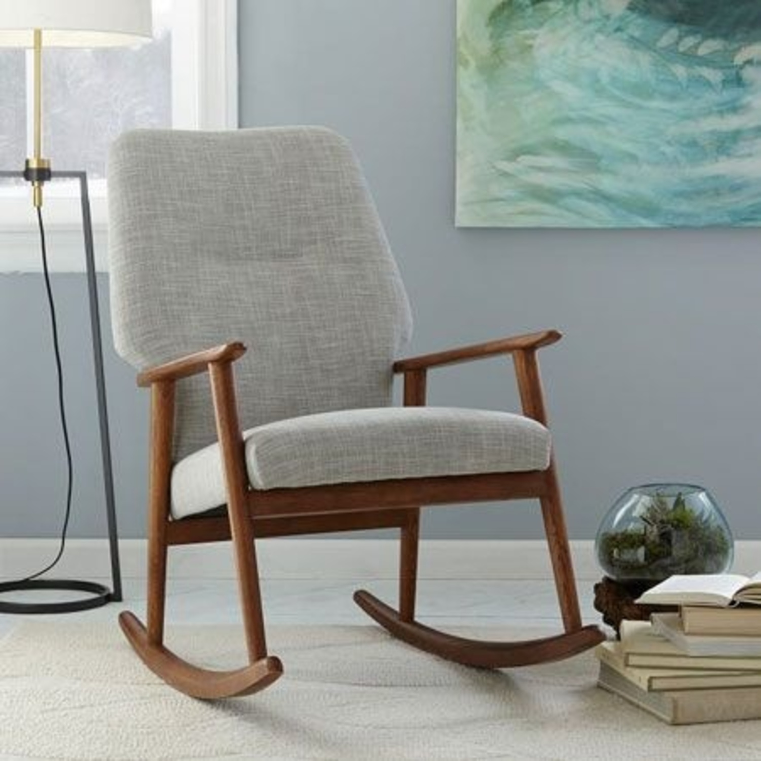 West Elm Light Gray and Wood Rocking Chair - image-4