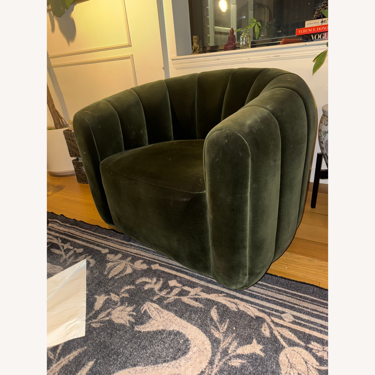 CB2 Fitz Channeled Green Velvet Swivel Chair - image-2