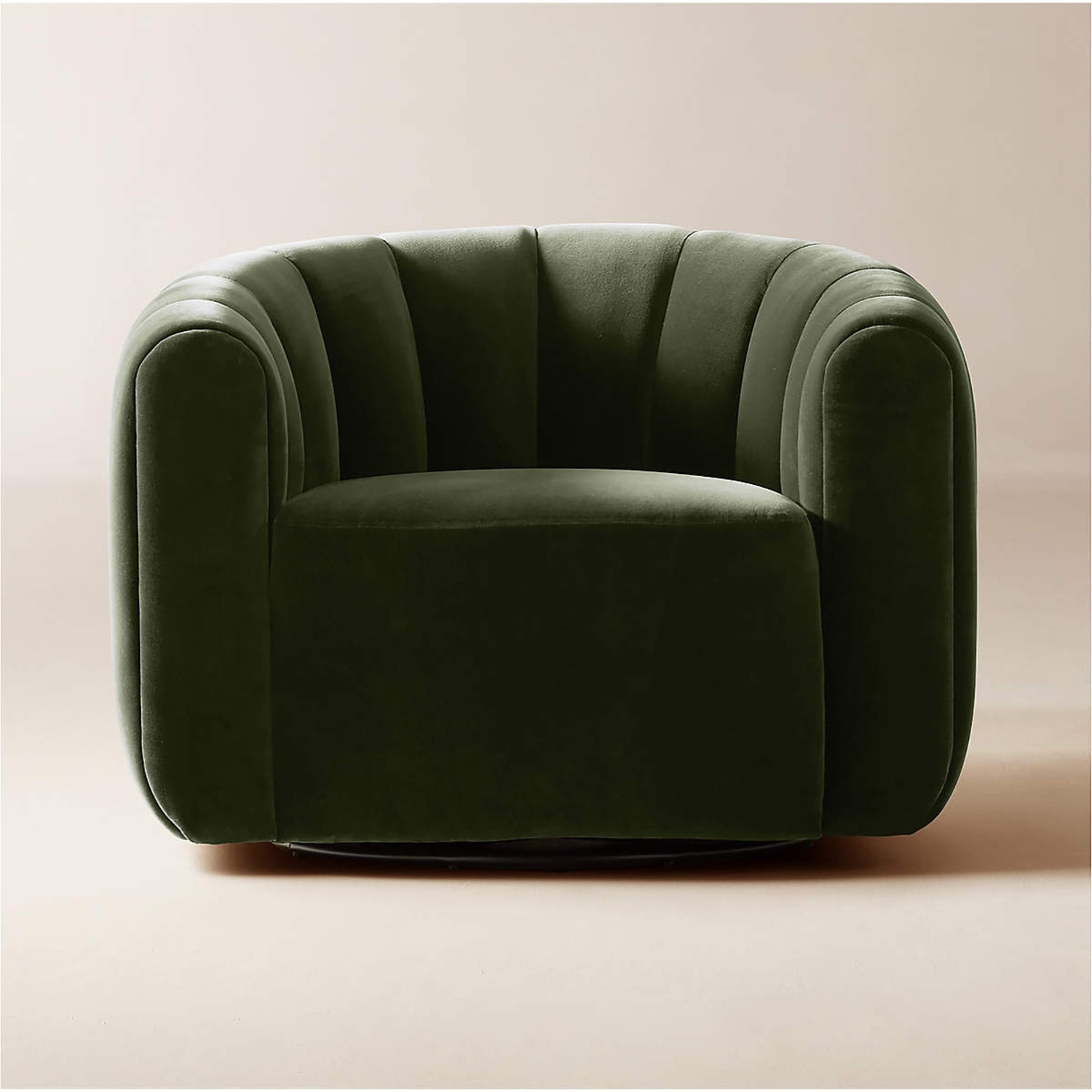 CB2 Fitz Channeled Green Velvet Swivel Chair - image-4
