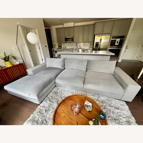 Used Joybird Holt Light Gray Velvet 2 Piece Sectional for sale on AptDeco