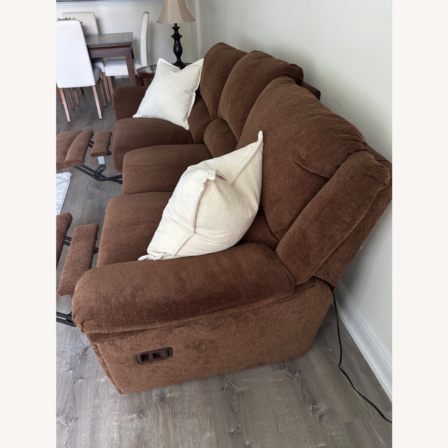 Dark Brown Fabric 3+ Seater Sofa - image-3