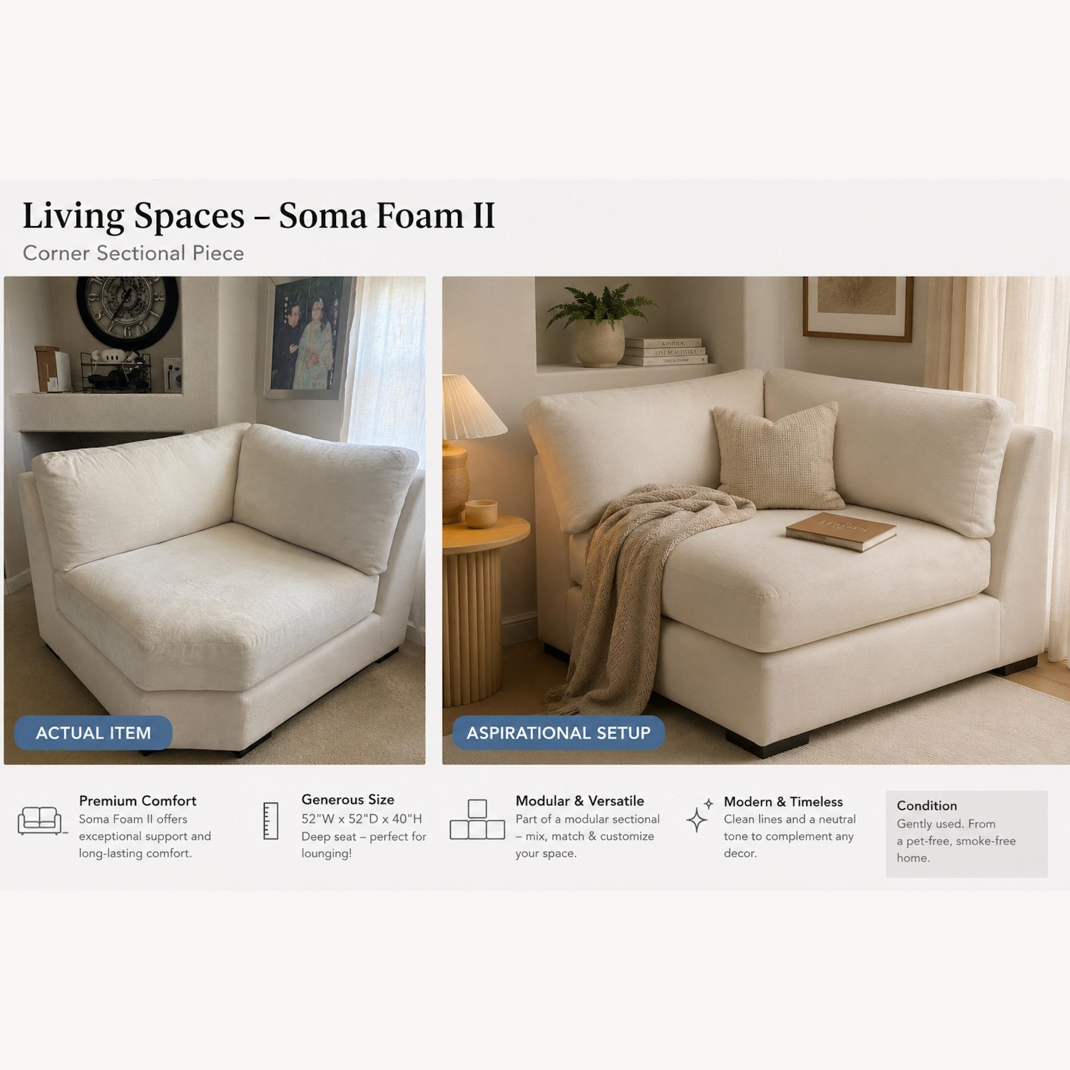 Living Spaces Santo Foam Il White Fabric Chaise Lounge - image-5