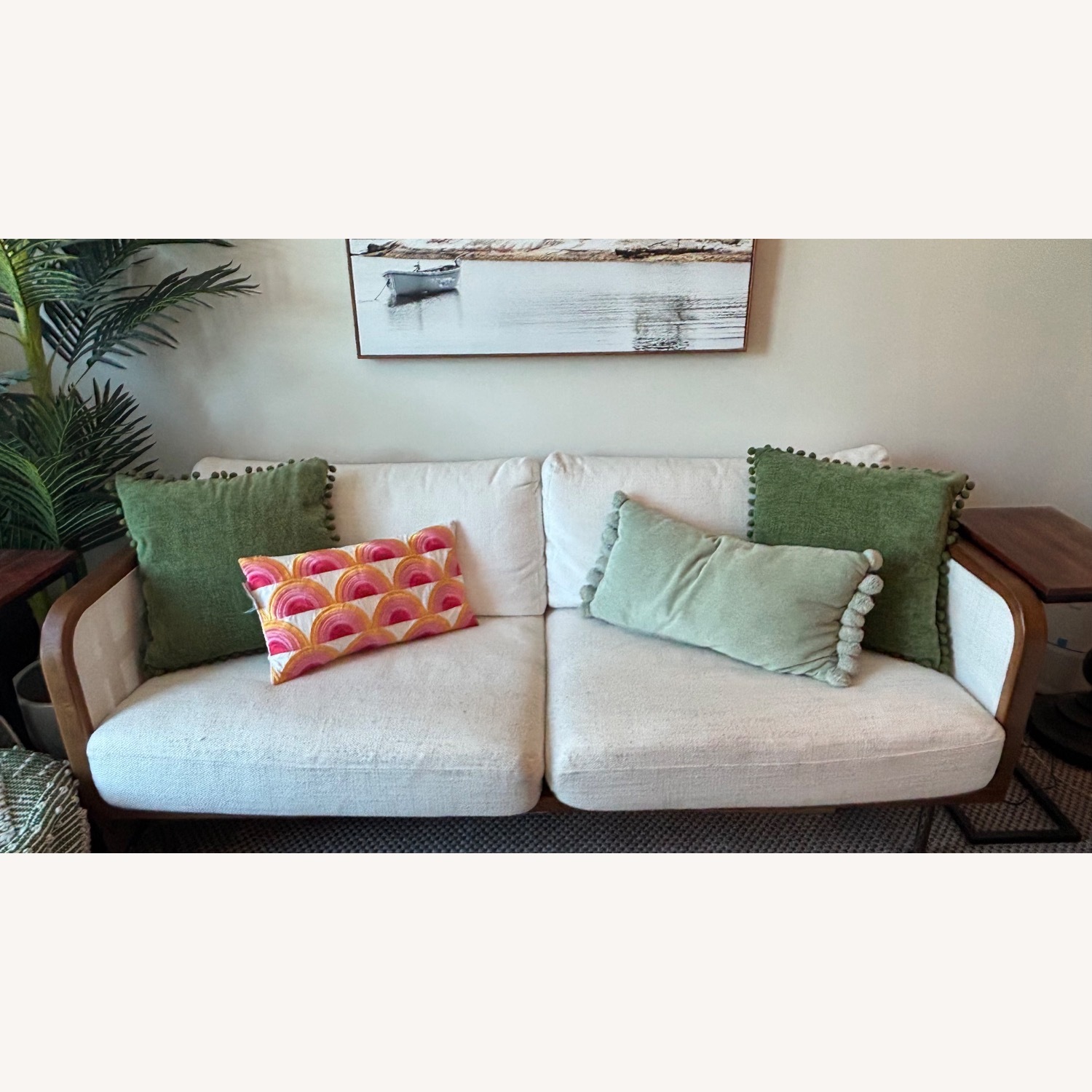 MCM Wood Frame White Linen Sofa - image-2
