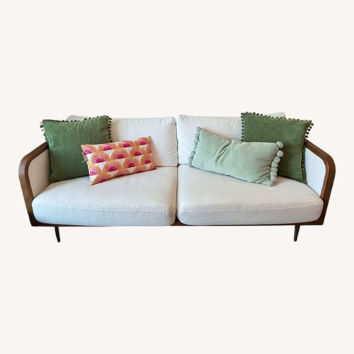 Used MCM Wood Frame White Linen Sofa for sale on AptDeco