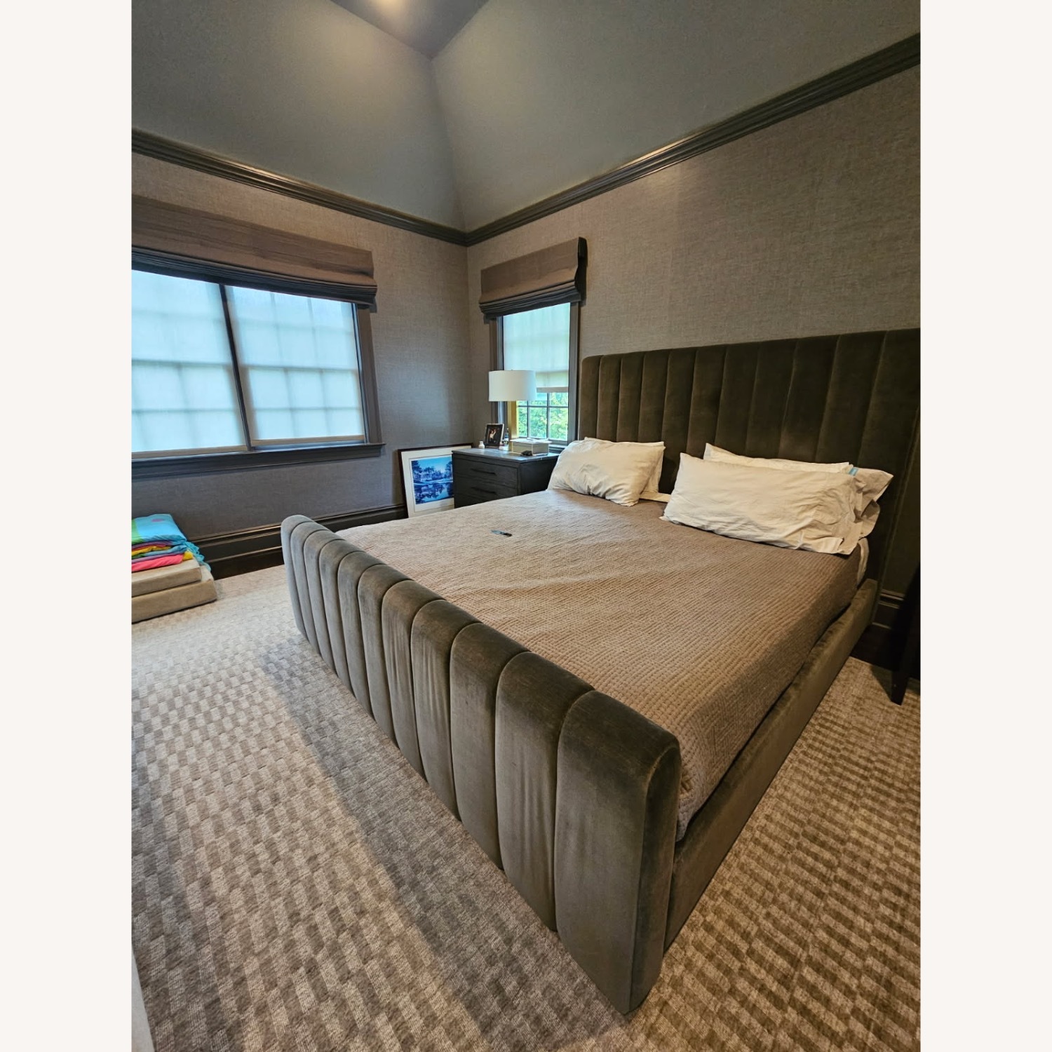 Restoration Hardware Dark Gray Velvet King Bed - image-1