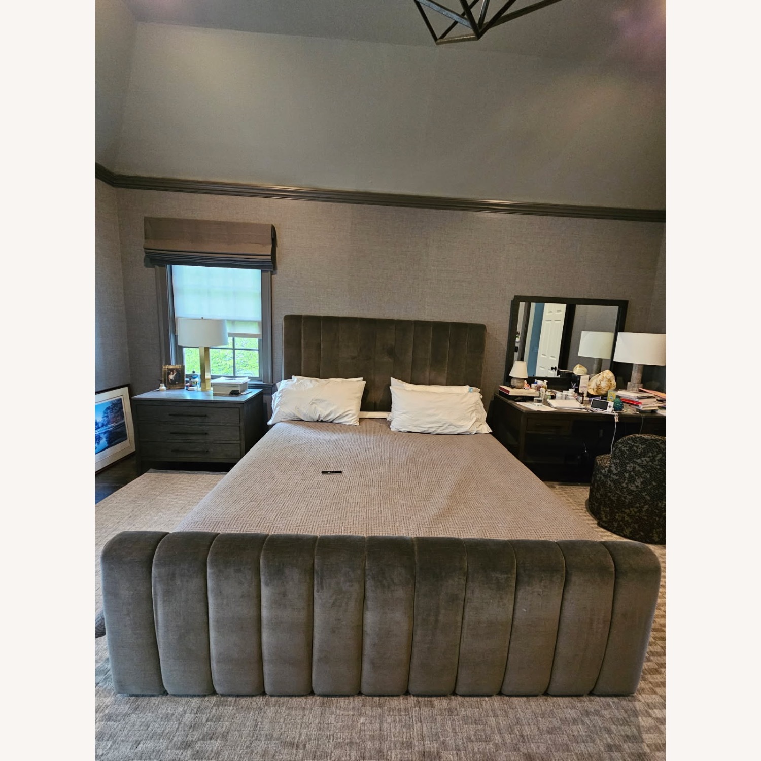 Restoration Hardware Dark Gray Velvet King Bed - image-2