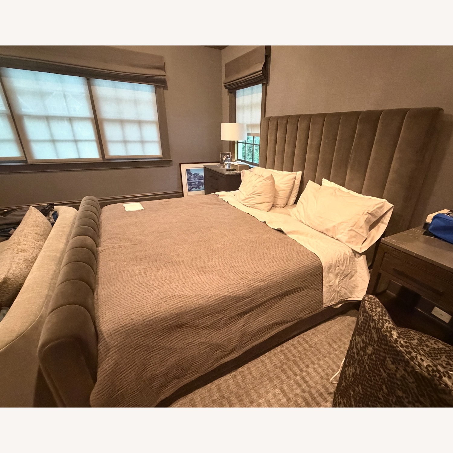 Restoration Hardware Dark Gray Velvet King Bed - image-3