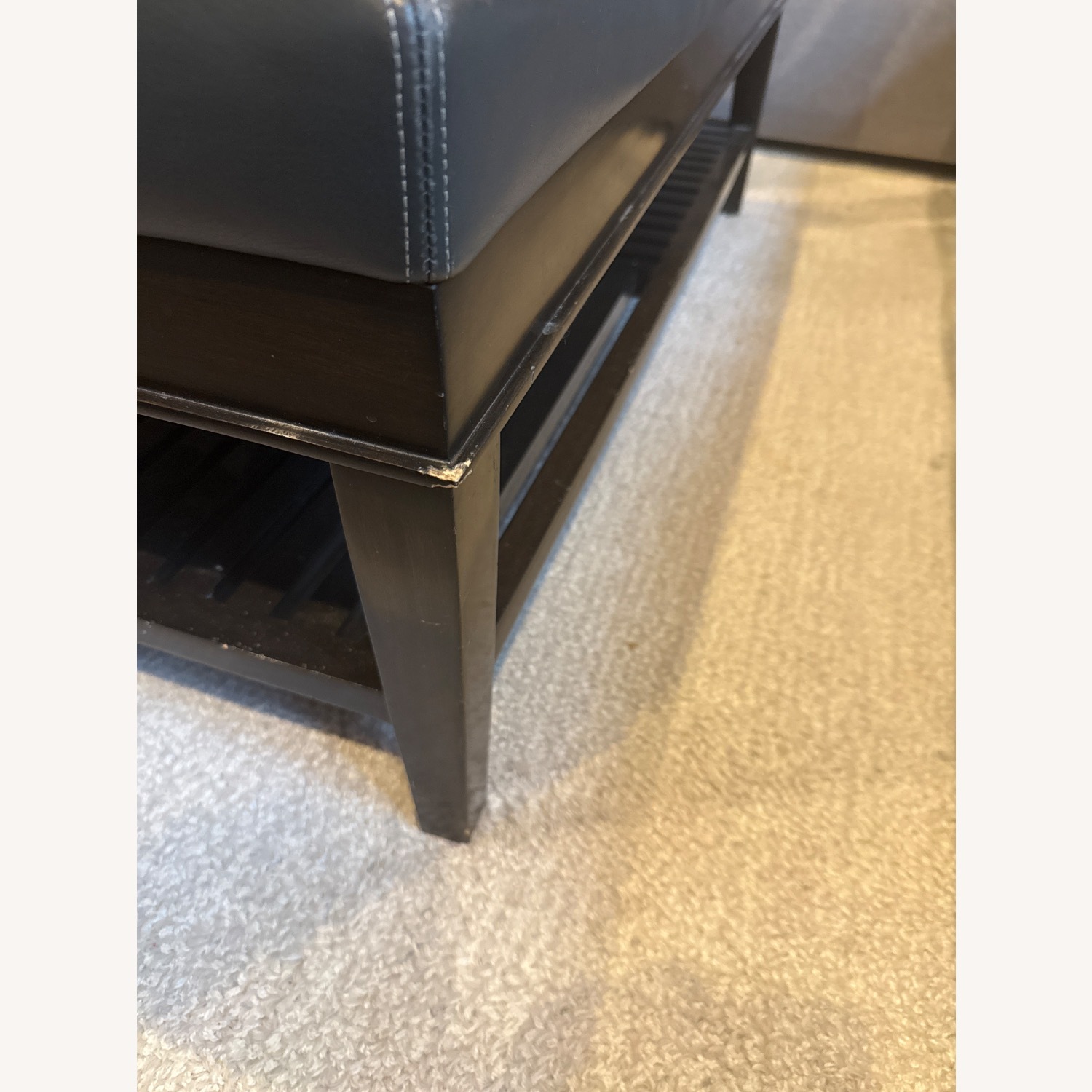 Leather & Wood Ottoman - image-4