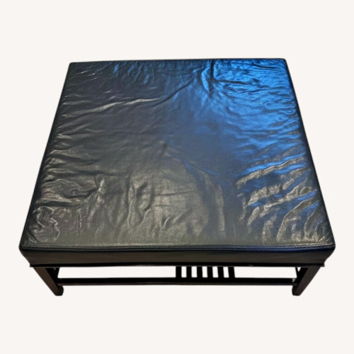 Used Leather & Wood Ottoman for sale on AptDeco