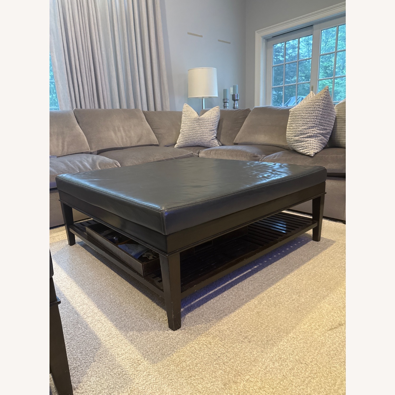 Leather & Wood Ottoman - image-6