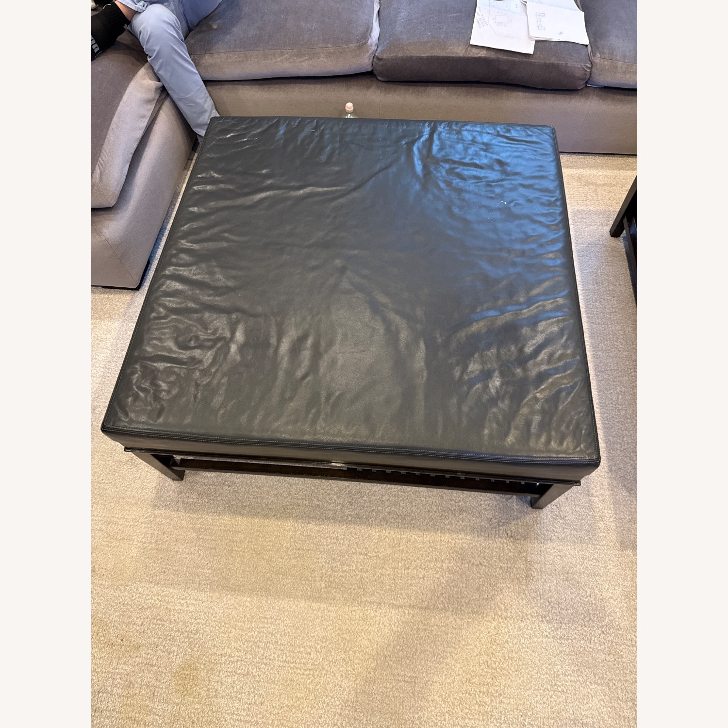 Leather & Wood Ottoman - image-1