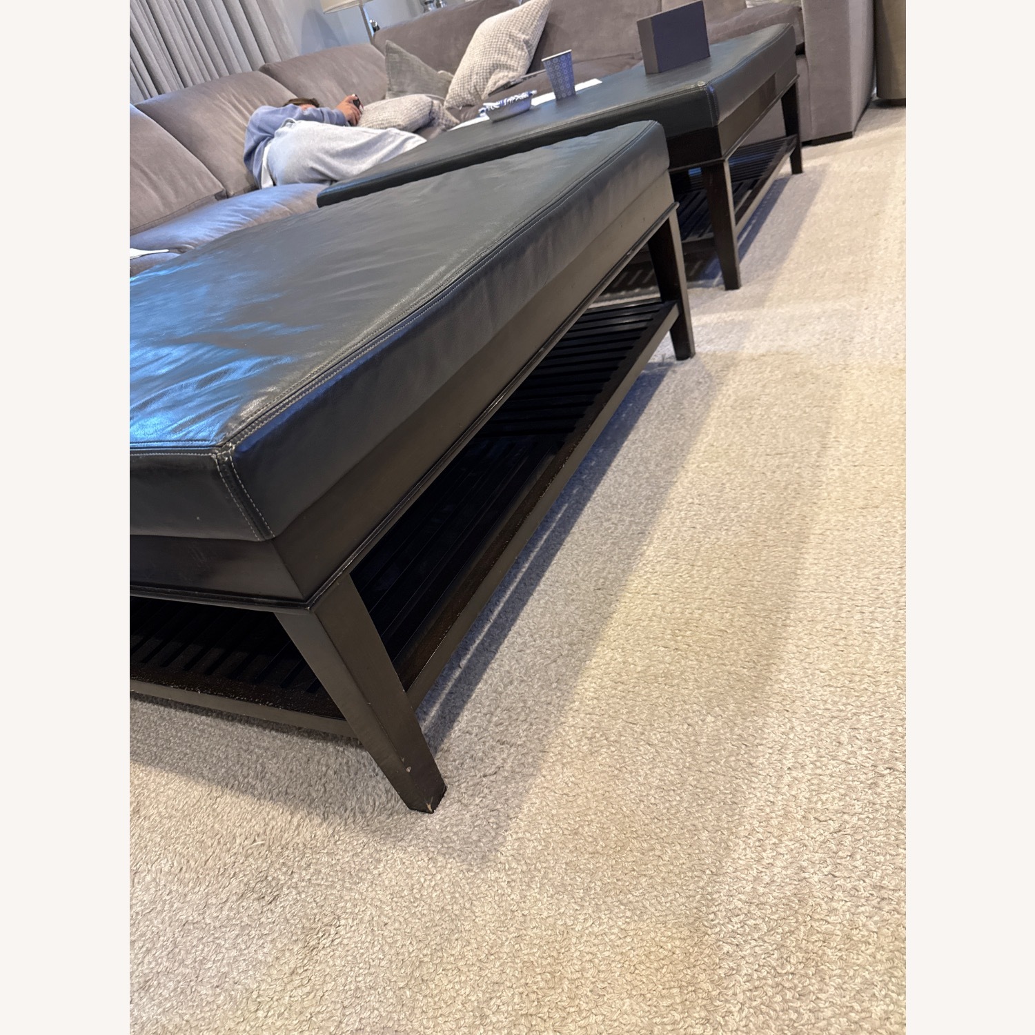 Leather & Wood Ottoman - image-2