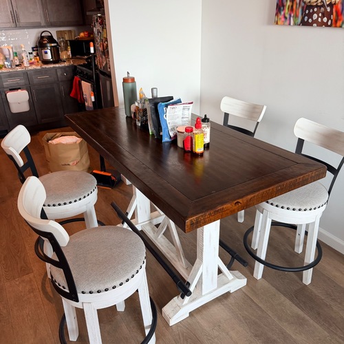 Used Ashley Valebeck Counter Height Dining Table and 4 Barstools for sale on AptDeco