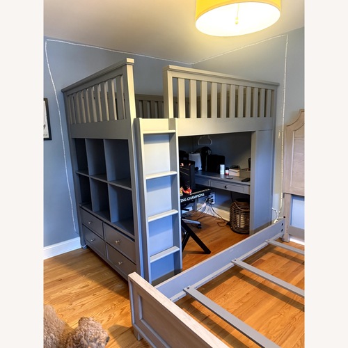 Used Pottery Barn Teen Blue Wood Bunk Bed for sale on AptDeco