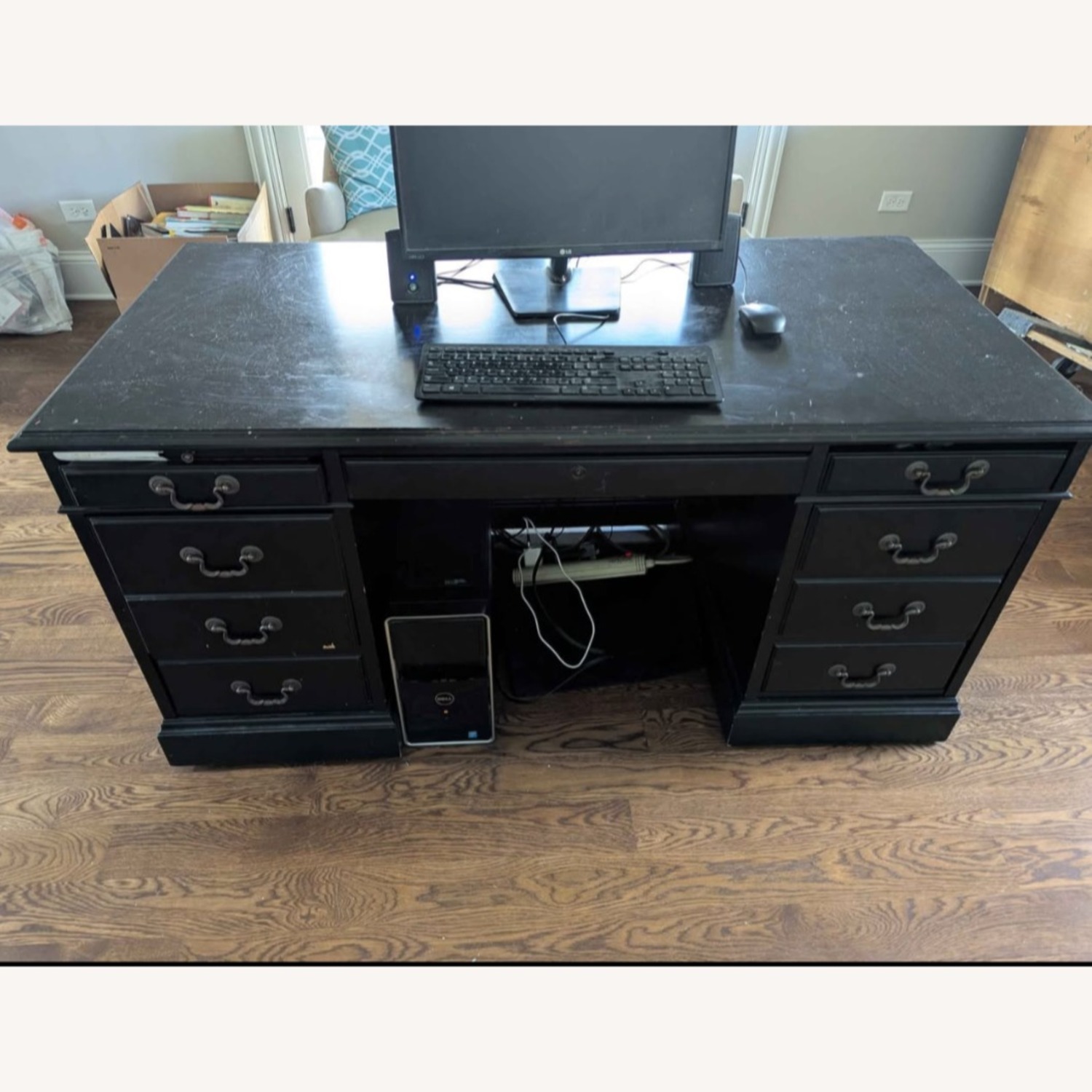 Solid Black Executive Desk w 7 Drawers  - image-1