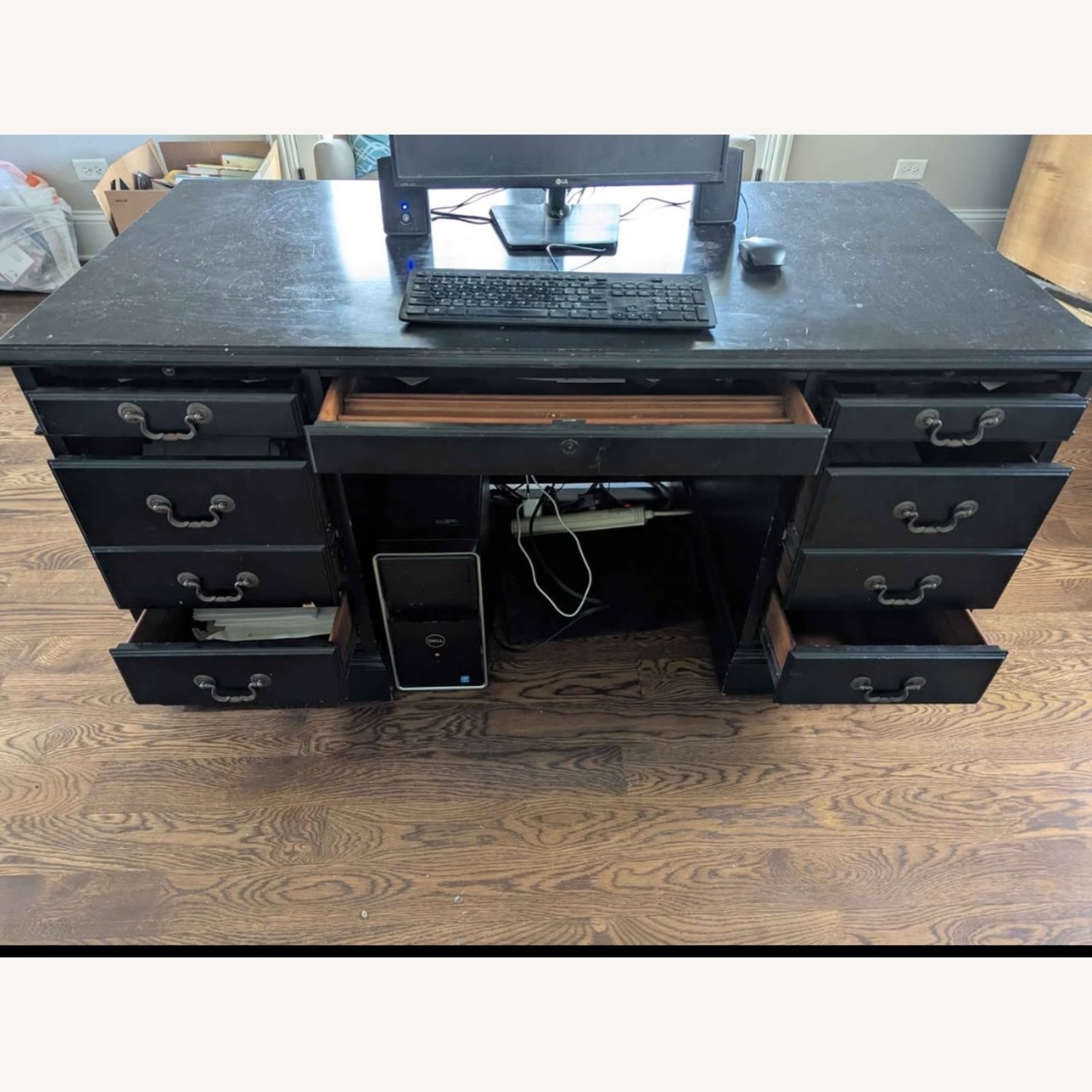Solid Black Executive Desk w 7 Drawers  - image-2