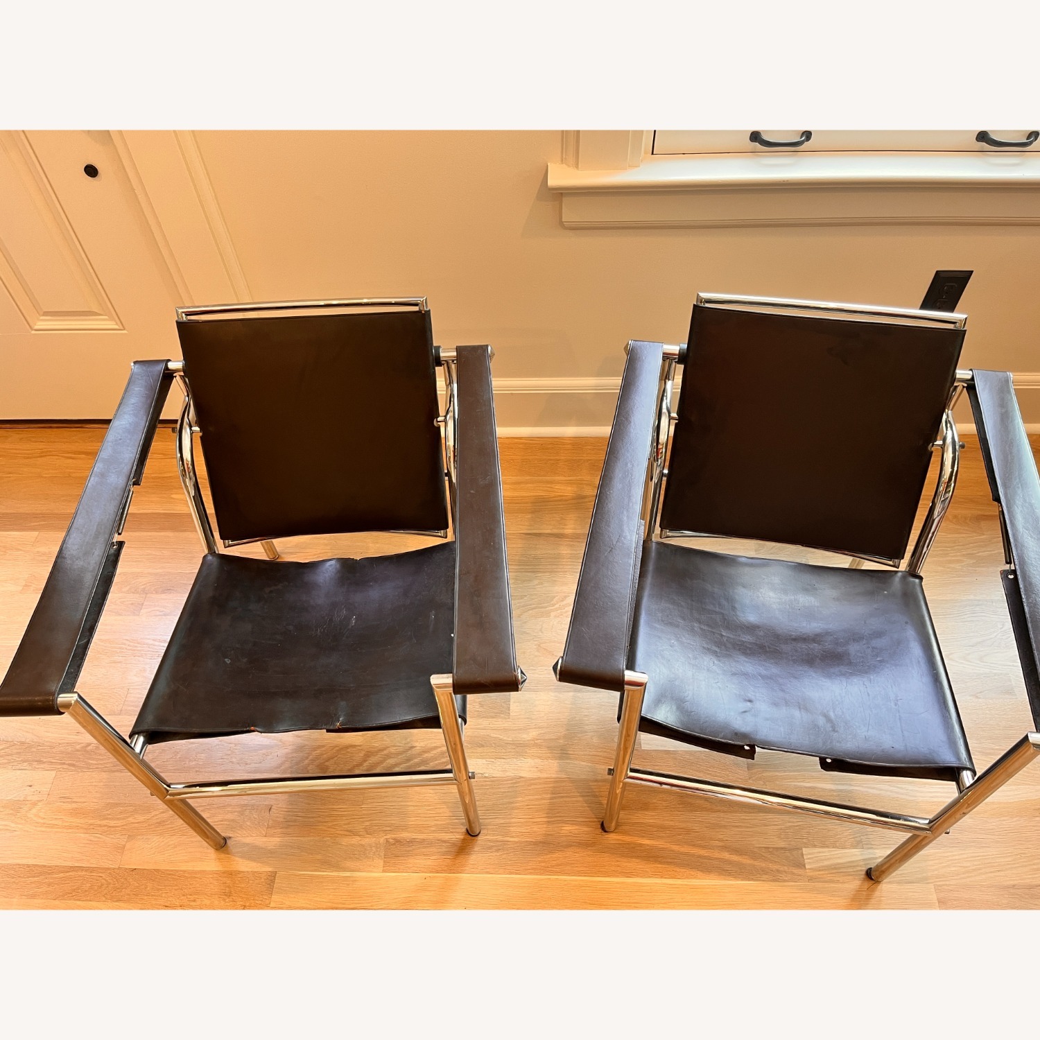 Vintage Pair Corbusier Leather LC1 Sling Chairs - image-1