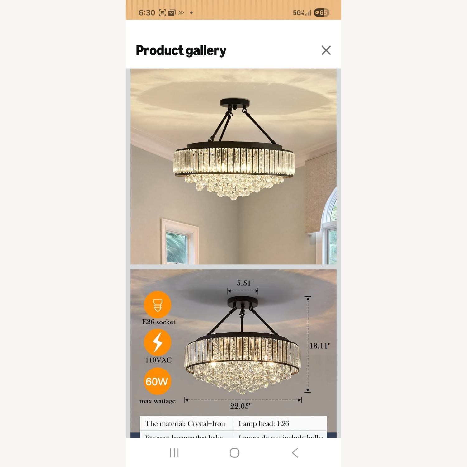 Amazon Glass 6-Light Crystal Chandelier - image-1