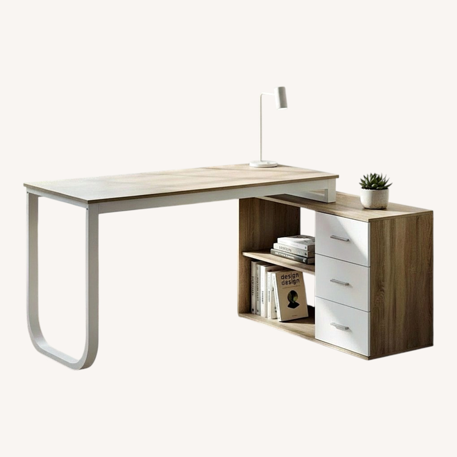 Home Depot Light Brown Wood Desk L-Shaped - image-0