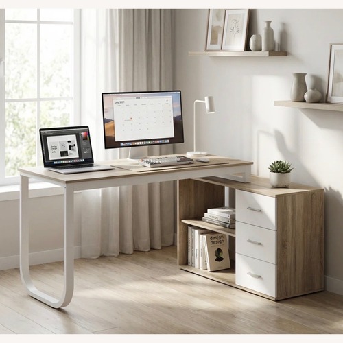 Used Home Depot Light Brown Wood Desk L-Shaped for sale on AptDeco