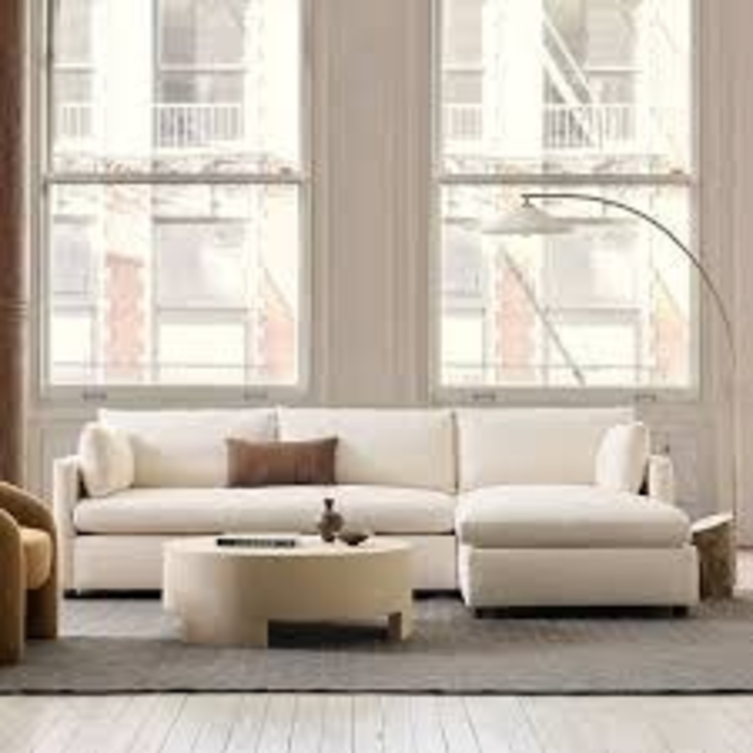 West Elm Hampton White 3-Piece Ottoman Sectional - image-3