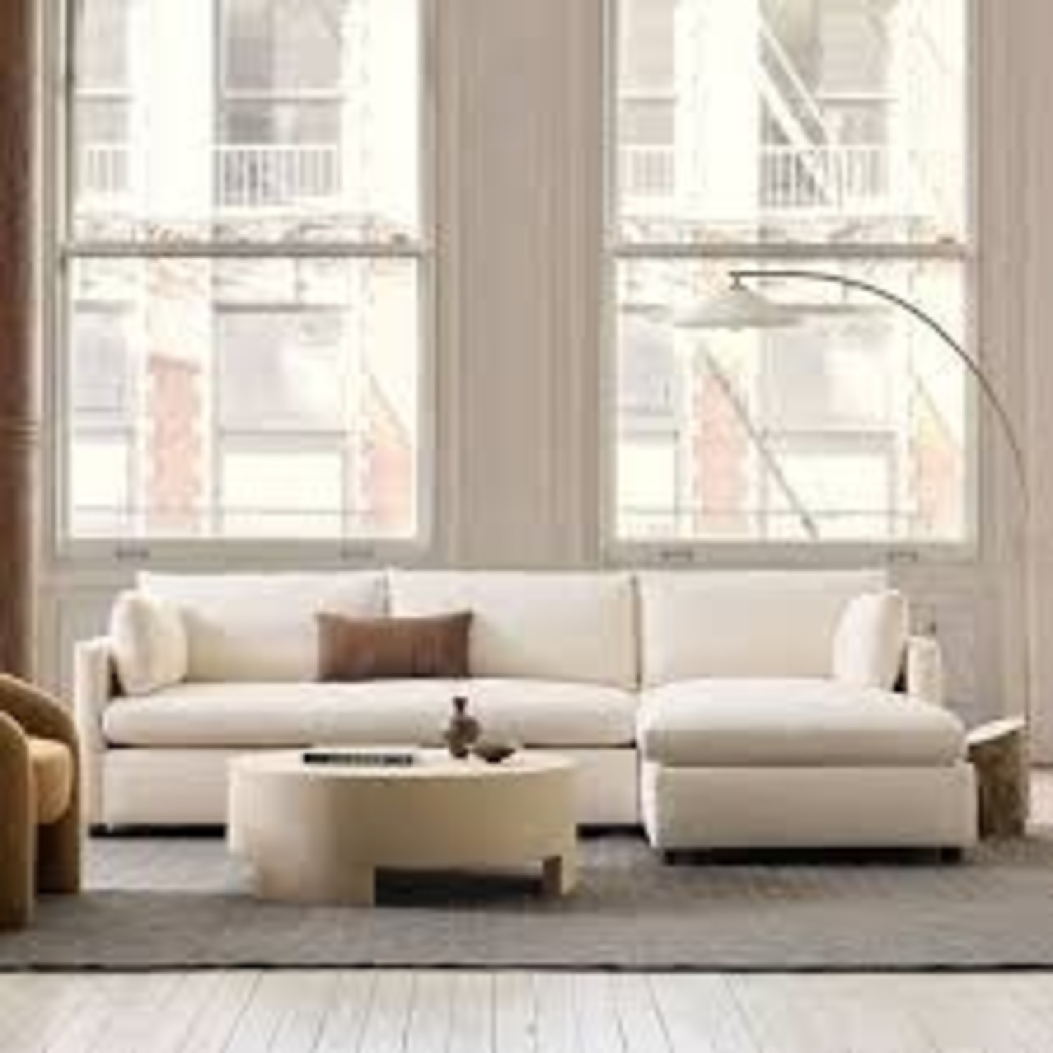 West Elm Hampton White 3-Piece Ottoman Sectional - image-3