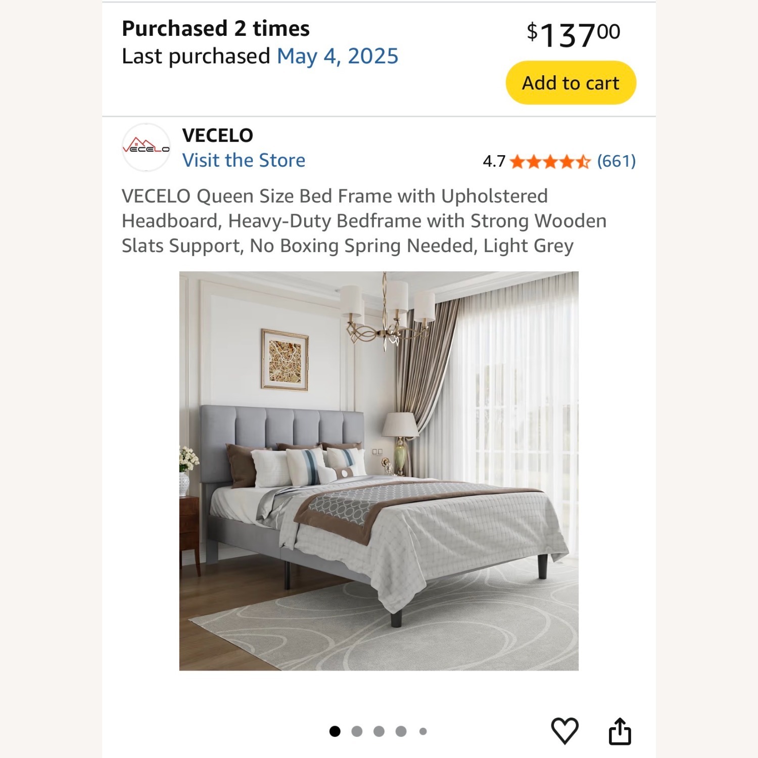Amazon Vecelo Light Gray Queen Bed - image-3