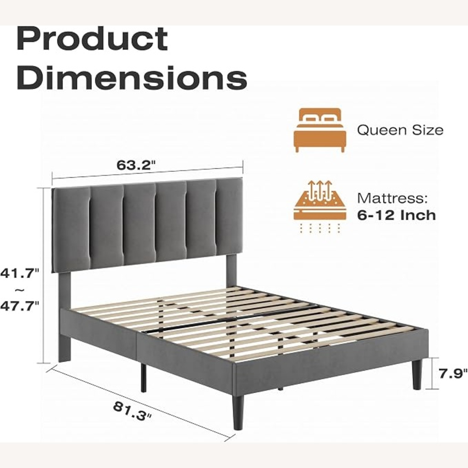Amazon Vecelo Light Gray Queen Bed - image-4