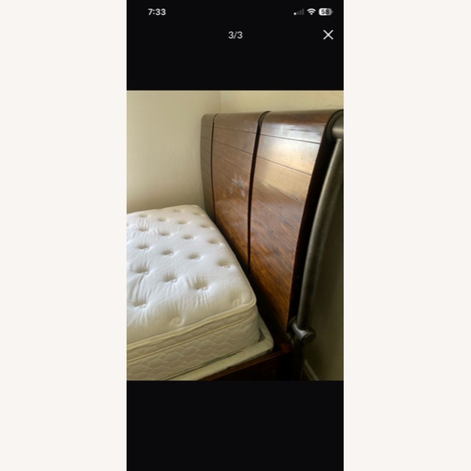 Queen Size Wood and Metal Sleigh Bed Frame - image-1