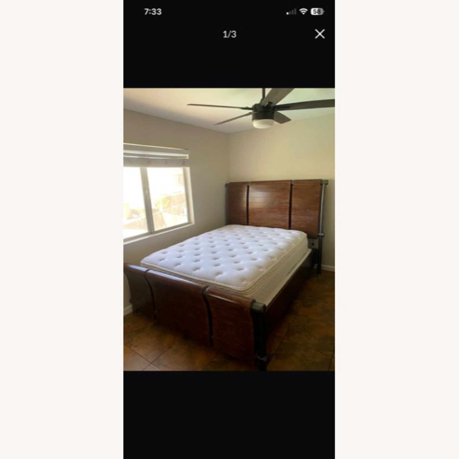 Queen Size Wood and Metal Sleigh Bed Frame - image-3
