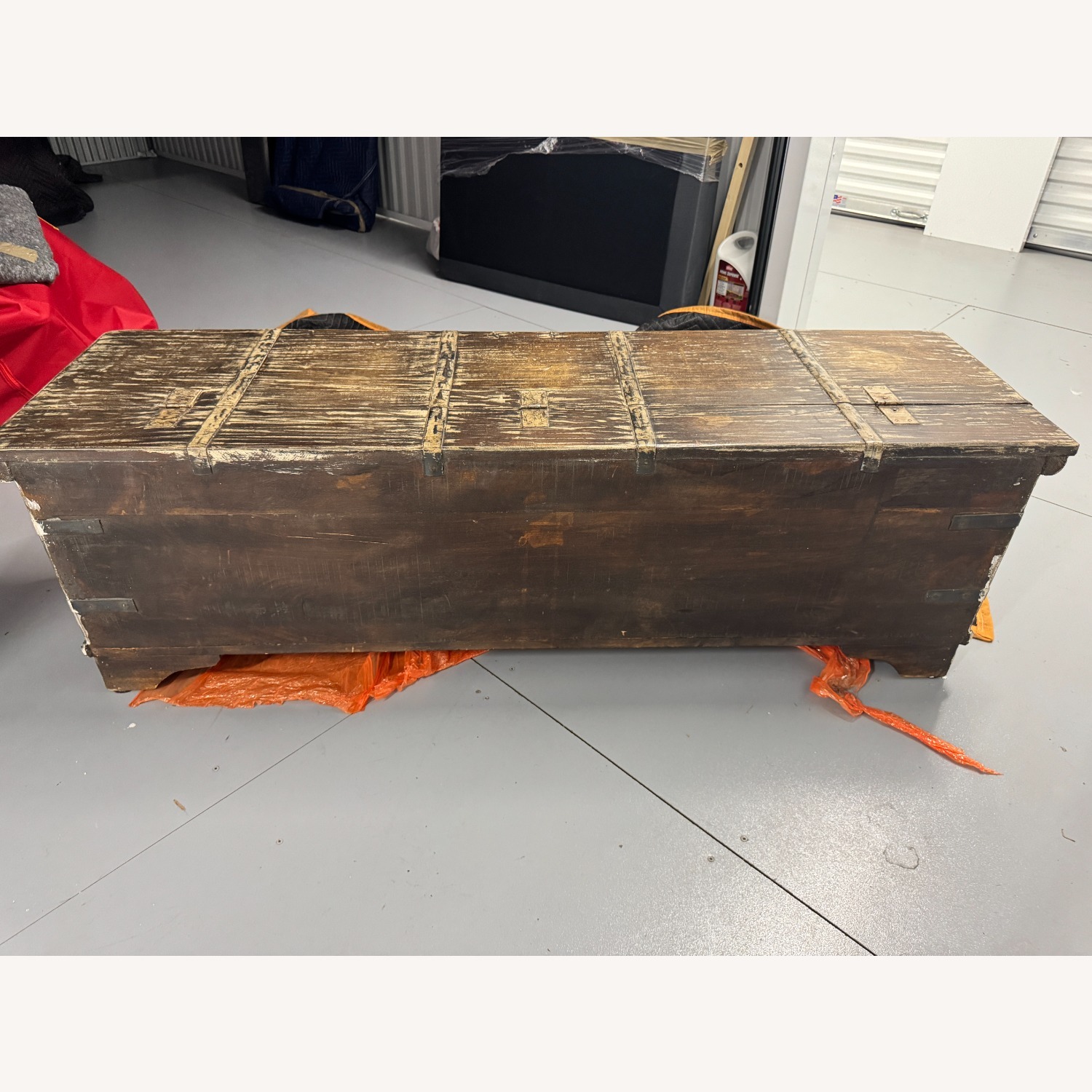 Vintage Distress Hardwood Trunk with Metal Latch - image-7