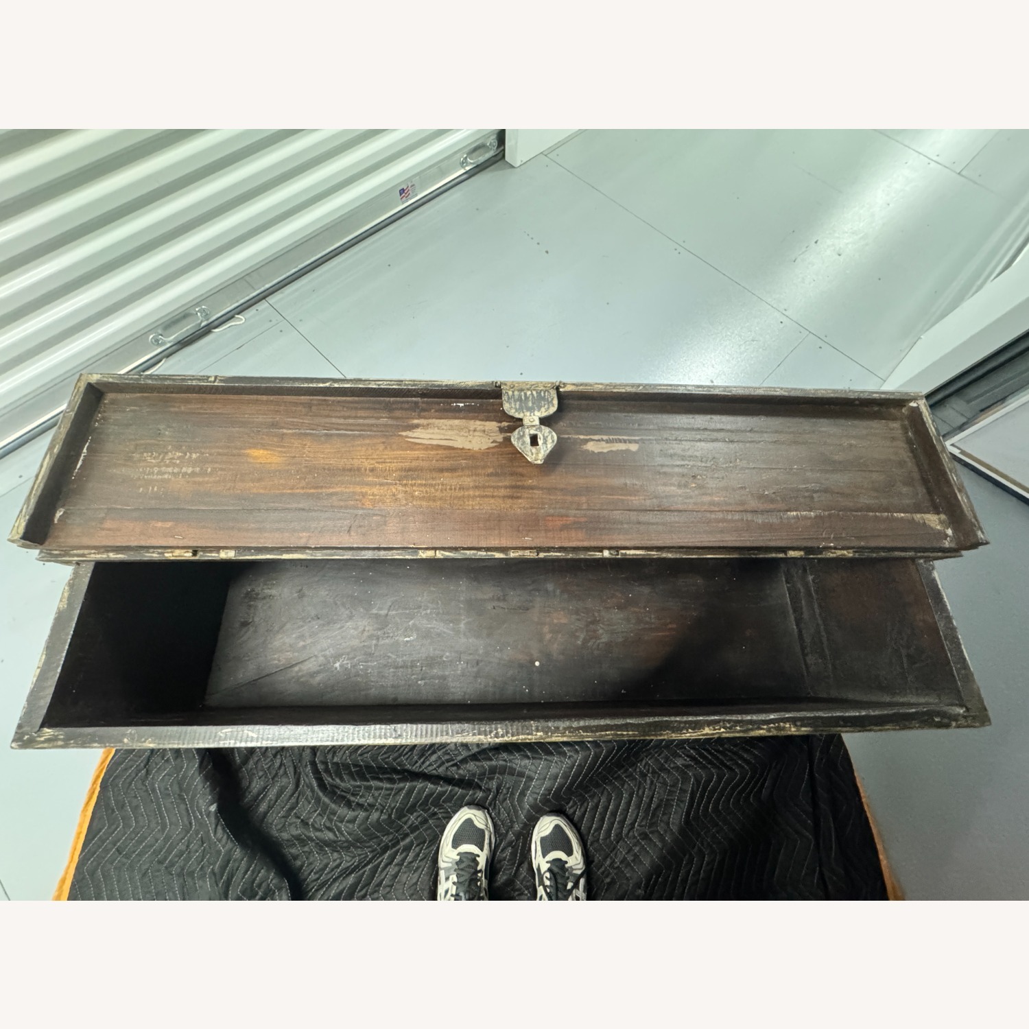 Vintage Distress Hardwood Trunk with Metal Latch - image-5