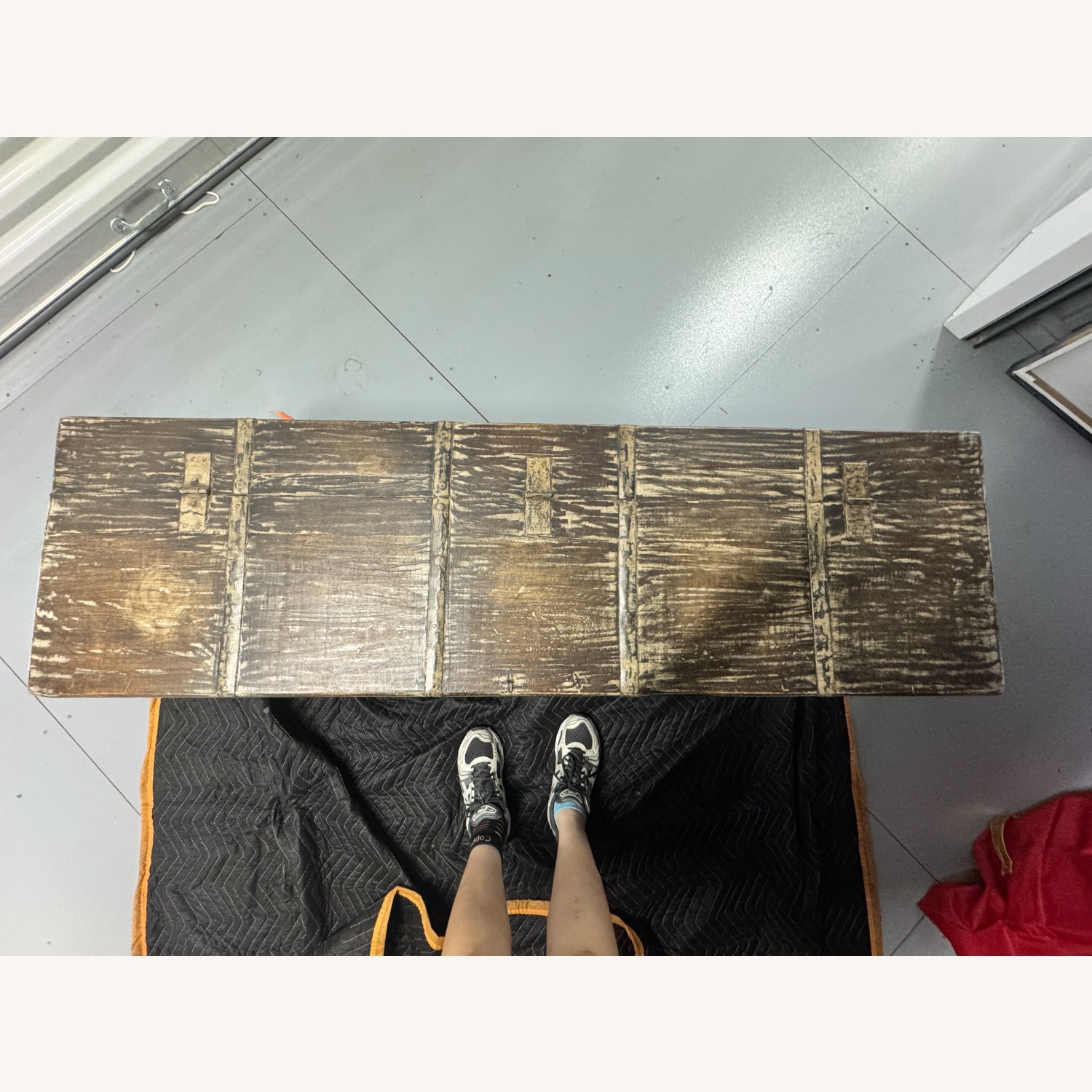 Vintage Distress Hardwood Trunk with Metal Latch - image-6