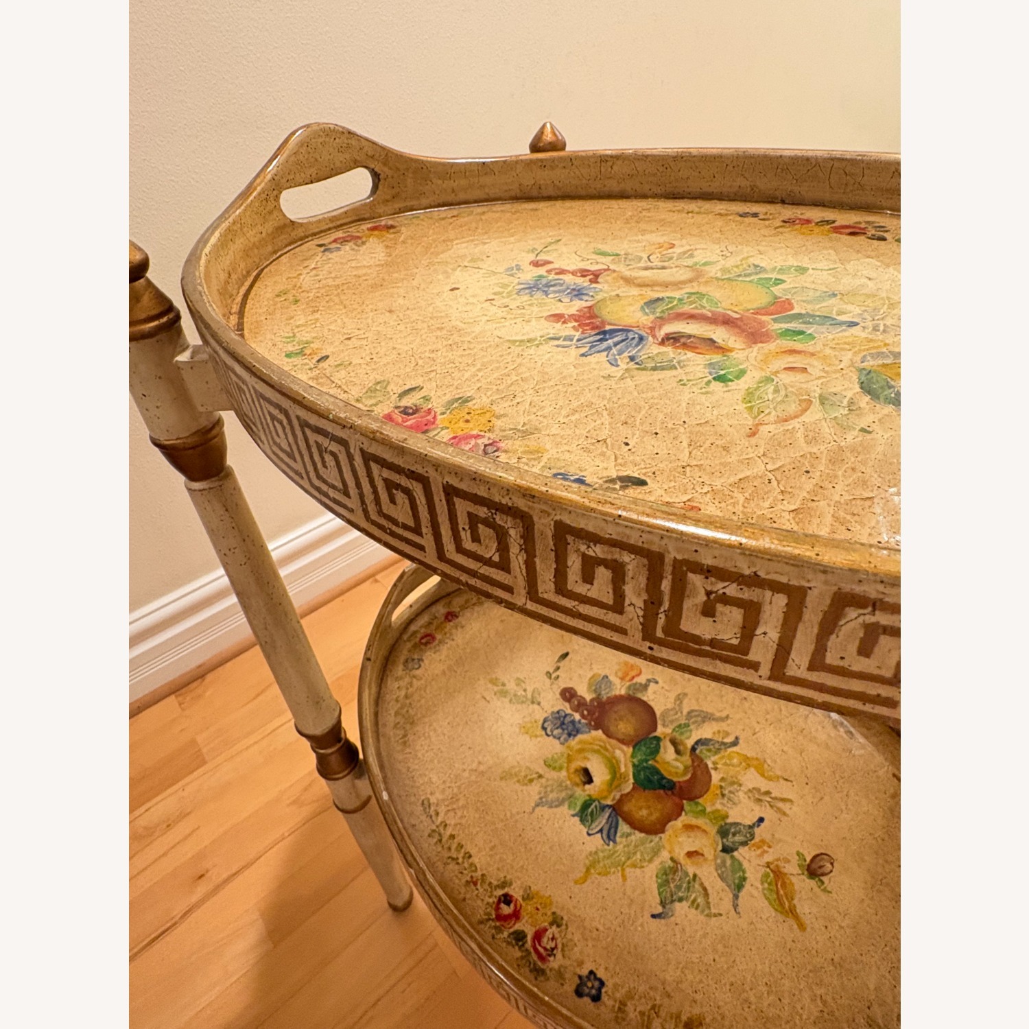 Italian 2-Tier Painted Floral Serving Trays+Table - image-5